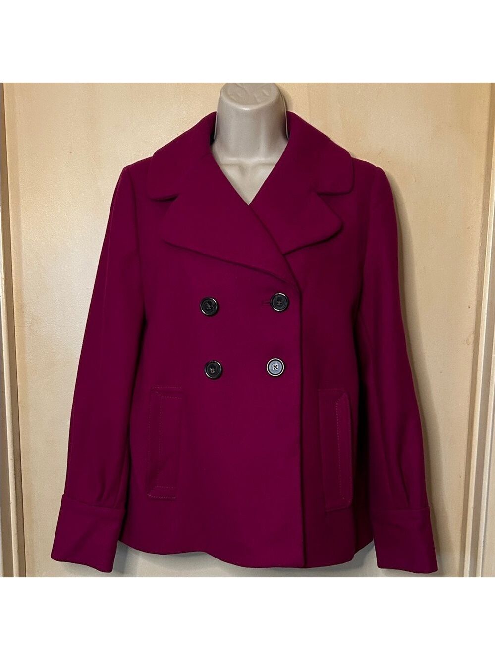 Banana Republic Women's Magenta Double-Breasted Pea Coat size S